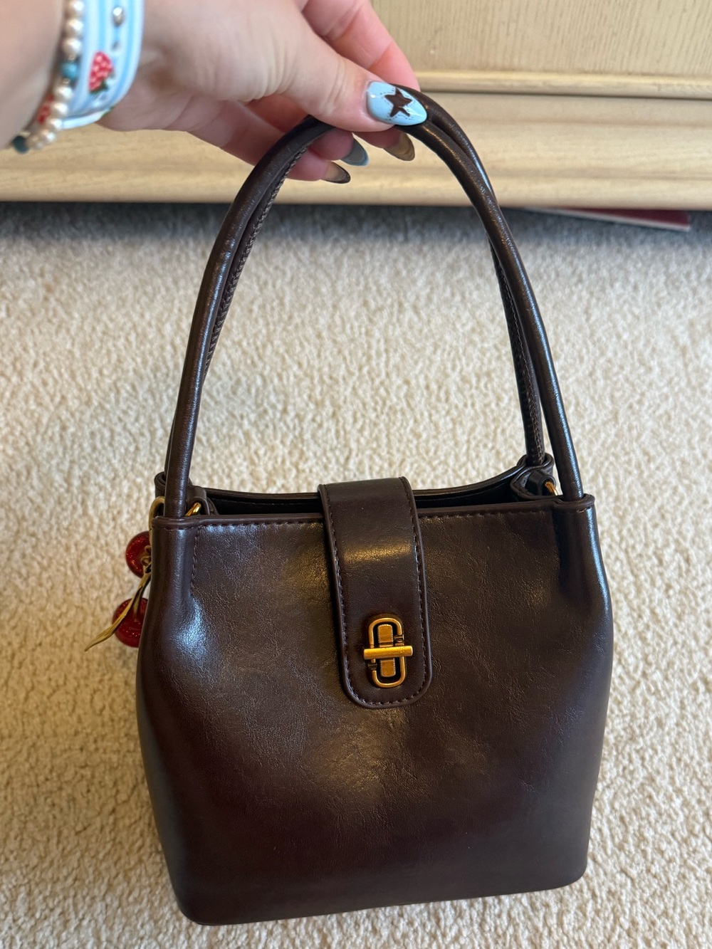Classic Women's Top-Handle Leather Bag in Dark Brown